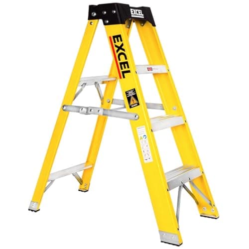 Image of Excel Electricians Fibreglass Step Ladder 4 Tread 0.96m – Heavy Duty Folding Stepladder, Lightweight & Non-Conductive, Durable Fibreglass Ladder