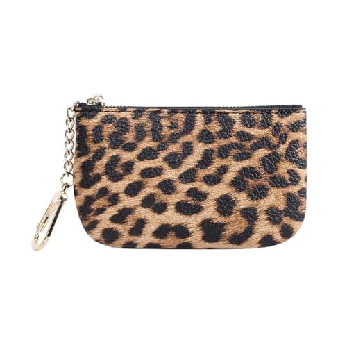 Image of FSSTUD Leopard Print Keychain Coin Purse PU Leather Zipper Change Pouch Leopard Card Holder Pouch Fashion Faux Leather Wallet Keychain Zip Top Coin Wallet Portable Change Purse for Women Men