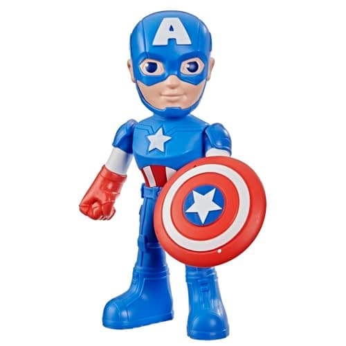 Image of Marvel Spidey and His Amazing Friends Captain America: Steve Rogers Action Figure with Accessory, 22.8-cm (9 inch) Super Hero Toys for Children, Ages 3+, Blue
