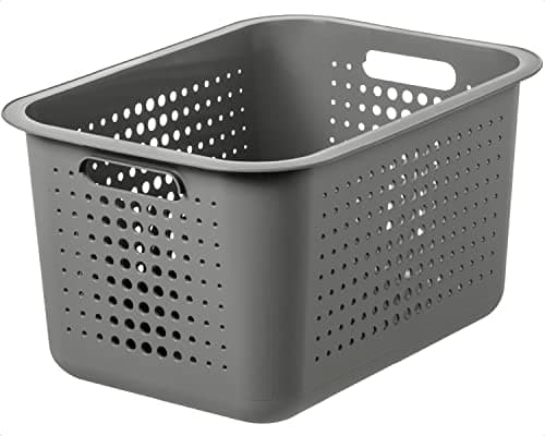 Image of SmartStore 13L Recycled Plastic Storage Basket with handles - Stackable and Nestable - 10 Year Guarantee - BPA Free - Medium basket - L37 x W28 x H20 cm