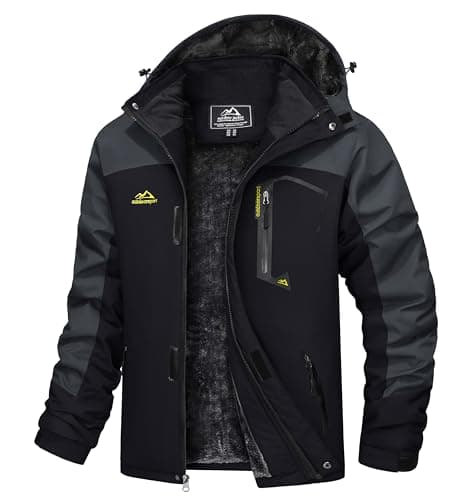 Image of TACVASEN Winter Jacket Men Waterproof Skiing Jacket Fleece Snowboarding Warm Outdoor Jacket Mens Ski Jacket with Hood Parka Grey Gray