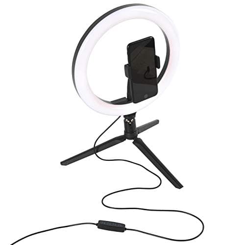 Image of INTEMPO EE5977BLKSTKEU7 Sync Desktop Selfie Ring Stand with Phone Holder, 26 cm, 3 Light Modes, USB Powered, Create The Perfect Atmosphere for Social Media Images & Portraits, Black