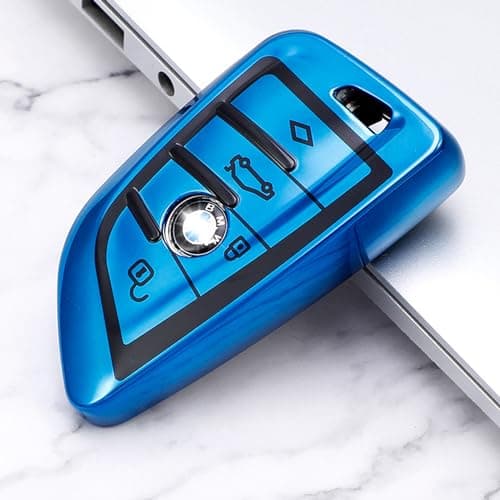 Image of Juttzzei BMW Car Key Cover - 3 Buttons (Blue) for BMW 1 2 3 4 5 6 7 Series X1 X3 X4 X5 X6 Active Tourer F21 F45 F46 F48 - TPU Silicone, Scratch-Proof, Waterproof, Signal Strength, Easy Installation