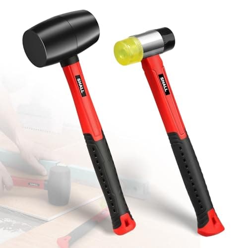 Image of SHALL 2-Piece Rubber Mallet Hammer Set, 16oz Rubber Hammer Mallet & 40mm Double-Faced Soft Mallet, Shockproof Fiberglass Handle with Cushion Grip, Damage-Free to Flooring, Tile, Crafts and Wood Work