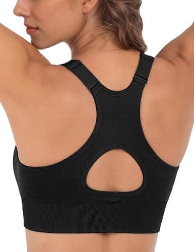 Image of Litherday Women’s Sports Bra High Impact Wireless Seamless with Adjustable Straps High Support Removable Pads Racerback Fitness Yoga Running Bra Crop Top (Black, M)
