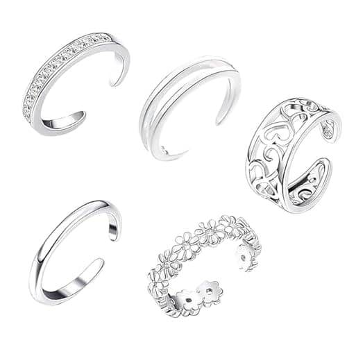 Image of 5PCS Toe Rings for Women, Minimalist Toe Rings for Women Sterling Silver, Open Adjustable Toe Ring Foot Jewelry Set for Summer Beach and Casual Wear
