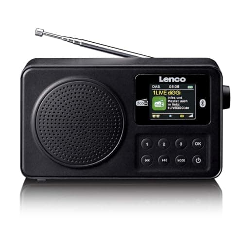 Image of Lenco PDR-033BK DAB+ Portable Radio - Bluetooth 5.3, FM, Battery, Colour Display, Alarm Clock, Sleep Timer, 3 Favorite Buttons, AUX & Headphone Jack, USB-C, Up to 10 Hours Playtime, Black
