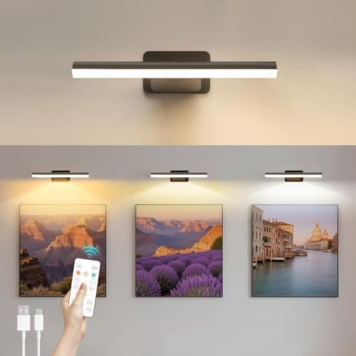 Image of AMFUN Picture Lights for Wall, Wireless Picture Lights with Remote, 3 Color Temperatures Cordless Dart Board Light, Dimmable/Timer, for Painting, Bedroom, Living Room (Black)