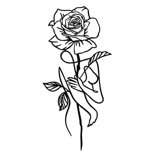 Image of Huspox Metal Rose Flower Wall Art Decor with Female Body Lines Hanging for Bathroom Bedroom Kitchen Black 30x14cm
