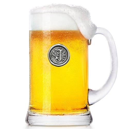 Image of English Pewter Company 1 Pint Monogram Initial Beer Mug Glass Tankard - Personalised with Your Choice of Initial (J) [MON010]