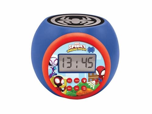 Image of LEXIBOOK, Spidey & His Amazing Friends, Projector alarm clock with snooze function and alarm function, Night light with timer, LCD screen, battery operated, RL977SP1LXB