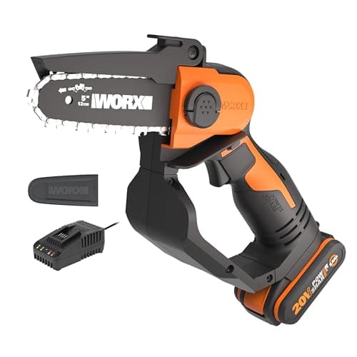Image of WORX WG324E 12cm 20V Cordless Compact Chainsaw with 2.0Ah Battery and Charger - Lightweight, High-Efficiency Motor, Safe Design