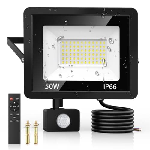 Image of 50W Security Lights Outdoor Motion Sensor, PIR Flood Light with Remote Control, IP66 Waterproof, 72 LEDs, Cool White, 6500K, 4500LM, Outdoor Lights Mains Powered for Garden Corridor Entrance Backyard