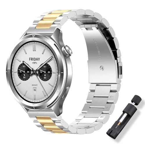 Image of ToVioc Strap for Xiaomi Watch 5/2/S4/S4 Sport/S3/Redmi Watch 5 Active/Mi Watch, 22mm Elegant Stainless Steel Metal Watch Bnad for Amazfit Bip 6/Active Max/Balance 2/T-Rex 3 Pro 48mm - Silver Gold