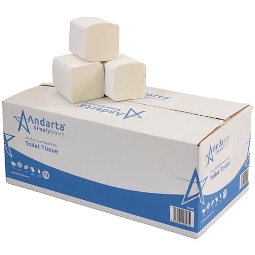Image of Andarta - Premium 2Ply Bulk Pack Toilet Tissue - Pack of 36 (9000 Sheets) - Strong and Durable White Toilet Paper - Perfect for Bathroom and Office Use - Quality Bulk Toilet Rolls for Dispensers