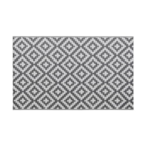 Image of simpa Geometric Outdoor Plastic Waterproof Reversible UV Resistant Rugs - Grey/White 120 x 180cm. Suitable for Gardens, Patios, Camping, Beach & Picnics.