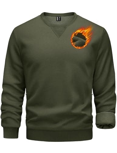 Image of TACVASEN Fleece Jumper Mens Crew Neck Sweatshirts No Hood with Zip Pockets Thermal Long Sleeve Shirt ArmyGreen,L