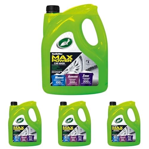 Image of Turtle Wax 53284 MAX Power Car Shampoo & Wash 4L, Three Levels of Cleaning Power, Removes Dirt, Grime, Traffic Film, Breakdust, Incredible Foaming (Pack of 4)