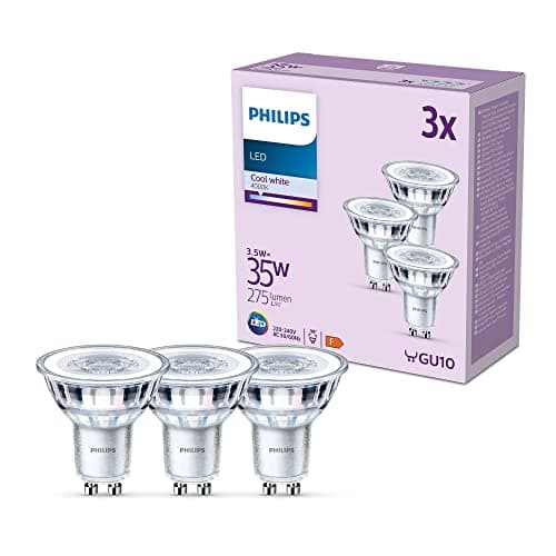 Image of Philips LED Classic Spot Light Bulb 3 Pack [Cool White 4000K - GU10] 35W, Non Dimmable. for Home Indoor Lighting