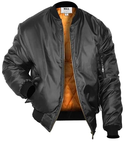Image of Mega_Jumble Mens Classic Heavy Duty Padded MA1 Workwear Bomber Jacket | Army Pilot Security Doorman Biker Flight Outdoor Casual Retro Scooter Winter Vintage Cargo Zip Up Coat (L, Black)