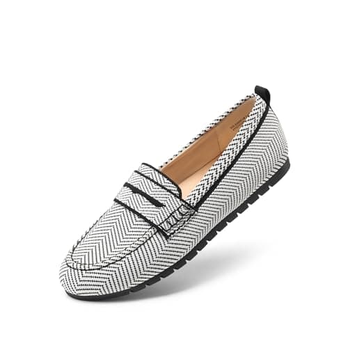 Image of DREAM PAIRS Women Loafers Slip On Flat Shoes Classic Comfort Casual Work Office Dress Shoes Lightweight Non Slip Sole,Size 4,Black/White,SDLS26001W
