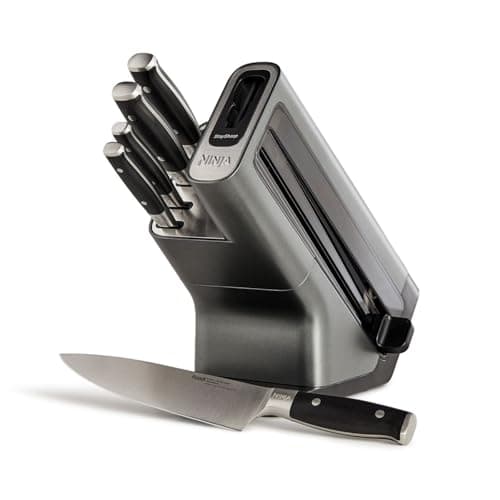 Image of Ninja Foodi StaySharp Knife Block with Integrated Sharpener, 5-Piece Set, Includes Kitchen and Herb Scissors, Black/Stainless Steel, K32005UK