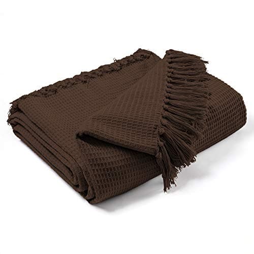 Image of EHC Waffle Cotton Woven Large Sofa Throw 2 Seater Chair/Sofa/Bed 178 x 254 cm, Chocolate