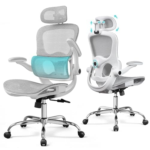 Image of DEVAISE Ergonomic Office Chair with Breathable Mesh Dynamic Lumbar Support, Headrest Adjustable, 3D Armrests, 360° Swivel Mesh Office Chair High Back for Home/Office, Grey