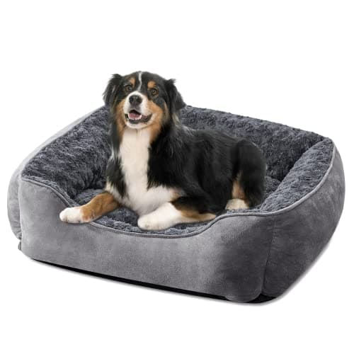 Image of JOEJOY Dog Bed Large - Washable Pet Bed Anti-Anxiety Soft Plush Cat Bed Rectangle Non-Slip Bottom Pet Bed - Small | Medium | Large Size Mattress Mat For Dog, Grey