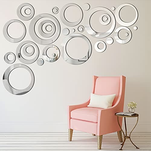 Image of Shappy Removable Wall Sticker Decal Acrylic Mirror Setting for Home Living Room Bedroom Decor (Style B, 32 Pieces)