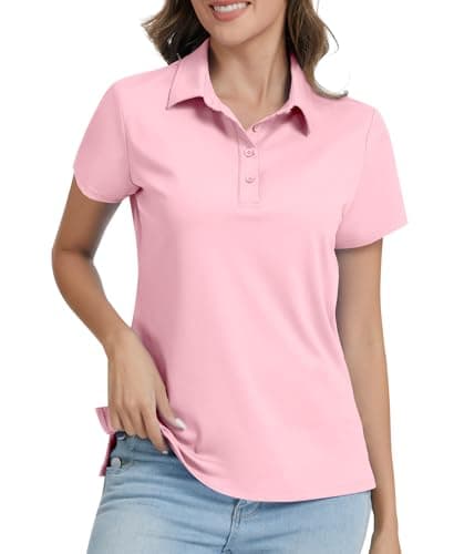 Image of JoyGirl Polo Shirts for Women Short Sleeve T Shirts Quick Dry Lightweight Breathable Gym Tops Collared Golf Shirt with 4-Buttons (Pink,L)