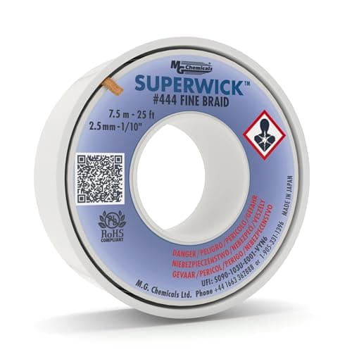Image of MG Chemicals Desoldering Braid #4 Fine Braid Super Wick with RMA Flux, 25' Length x 0.1" Width, Blue