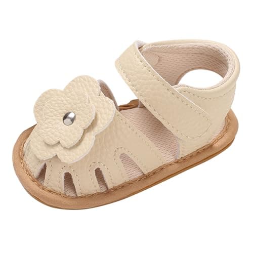 Image of MASOCIO Baby Sandals Girls Closed Toe Infant Toddler Girl Summer First Walking Pre Walkers Size 4 UK Child Soft Sole Shoes 12-18 Months Beige