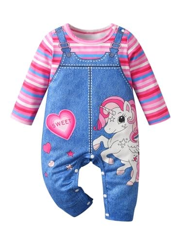 Image of Zoputey Baby Girl Clothes Long Sleeve Animal Pattern Print Design for Baby Girl Outfit Set, Pink, 3-6 Months