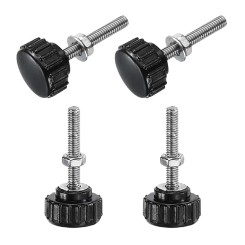 Image of sourcing map 4 Sets Knurled Knobs Thumb Screws with Nuts Washers, Metric M4 x 25mm Male Thread 18mm Plastic Head, 304 Stainless Steel Stud Hand Knobs Clamping Thumbscrews Handles, Black