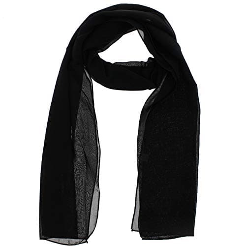 Image of WESTEND CHOICE Ladies Chiffon Scarves Women Plain Neck Scarf Soft Headwrap Girls Headscarf Sheer Wrap women's scarves & wraps 150x45 cm (Black)