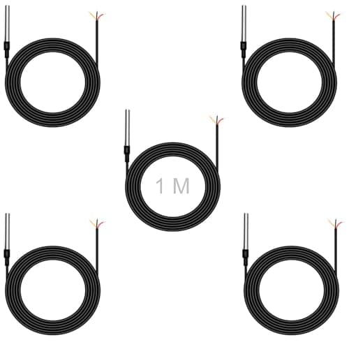 Image of Digital Temperature Sensor Temperature Cable, ENOPYO Temperature Sensor for DS18B20 1M, Stainless Steel Waterproof Probe, Compatible with Arduino and Raspberry Pi, Includes Ebook (Pack of 5)