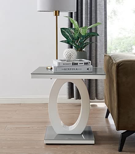 Image of Furniturebox UK Giovani Modern Grey & White Halo High Gloss Glass Side End Table