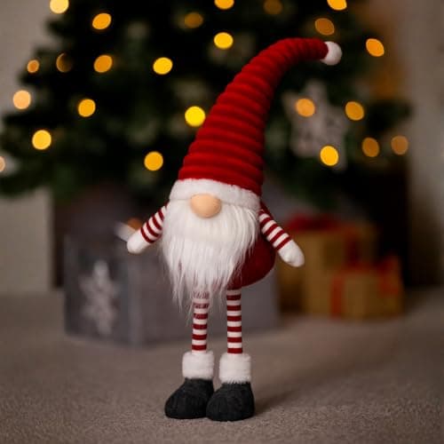Image of Marco Paul 53cm Red Standing Christmas Gonk – Super Soft Nordic Plush Santa Gnome Ornament - Furry Festive Indoor Decoration for Table, Fireplace, Windowsill & Xmas Home Décor
