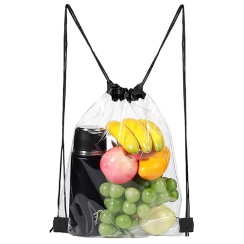 Image of flintronic PVC Drawstring Backpack, Clear Drawstring Bag, Transparent Drawstring Backpack Waterproof, Foldable Backpack with Drawstring for Sports Swim Events Stadium Gym