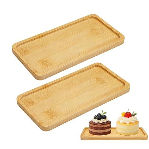 Image of 2 Pieces Small Wooden Tray 17 x8.6 cm Serving Platter, Small Trays Decorative, Rectangular Wooden Tray, Natural Bamboo Trays, Wood Serving Boards for Snack Breakfast Sushi Coffee Tea Appetizer