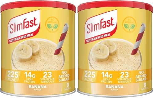 Image of SlimFast Meal Replacement Shake for Weight Loss & Balanced Diet, Vitamins and Minerals, Low Calorie, High Protein, Banana Flavour, 8 servings, 292 g, Packaging May Vary (Pack of 2)