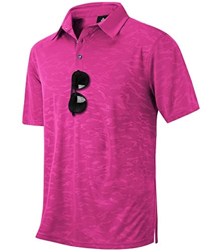 Image of ZITY Mens Polo Shirts Short Sleeve Rapid Drying Lightweight Golf Casual Printed Top Breathable Moisture-Wicking T Shirts Rose Red 2XL