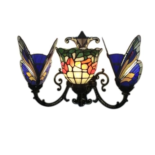 Image of ZOUTYI Wall Light Tiffany Style Butterfly Wall Lamp Glass Shade Indoor Asile Stair Wall Mounted Sconce Fixture Bedroom Bedside Decoration Lighting Battery Wall Lights