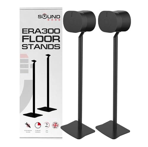 Image of ERA300 Floor Stand, Premium Metal Design, Twin Pack (2pcs), Black, Compatible with Sonos ERA 300 Speaker, Accessories Included, Cable Management, Designed in the UK, Double, Pair