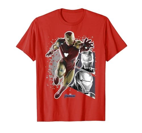 Image of Marvel Avengers Endgame Iron Man Panel Pose Graphic Tee T-Shirt, Men, Red, Medium