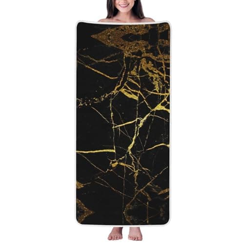 Image of AYYQWE Black Marble Print Coral Velvet Bath Towel For Home Bathroom Spa Beach Travel Holidays Daily Use