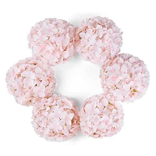 Image of DuHouse Artificial Bigger Silk Hydrangea Flower Heads with Stem Realistic Fake Hydrangea Flower Bouquets for Wedding Home Party Garden Centerpiece Pack of 6(Baby Pink)