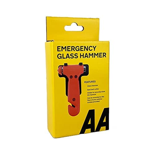 Image of AA Emergency Car Window/Glass Hammer Seatbelt Cutter Rescue Tool AA6240 - Essential For Quick Vehicle Escape – With Mounting Screws And Bracket, Red
