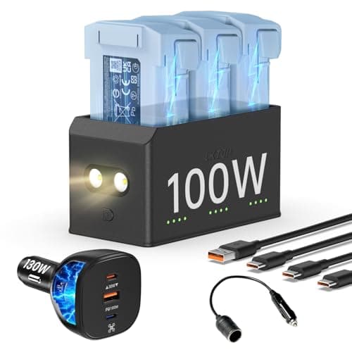 Image of LKTOP 100W Mini 5/4/3 Series Battery Charging Hub with 130W Car Charger USB-C Super Fast Charger for DJI Mini 5 Pro/4 Pro/3 Pro/3, SKYROVER X1 Drone Accessories (Parallel Charge 3 Batteries: 47/70min)